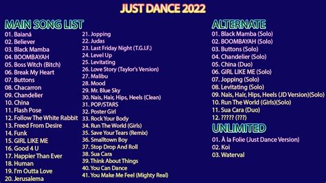 This tracklist lists all the songs set to be in said game, in order of. . Just dance song list
